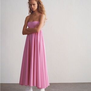 Zara Pink Poplin Spaghetti Strap Cotton Midi Dress Small